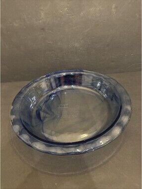 Pyrex Watercolor Blue Swirl Ruffled Edge Pie Plate 9.5” Made in USA   Y0452